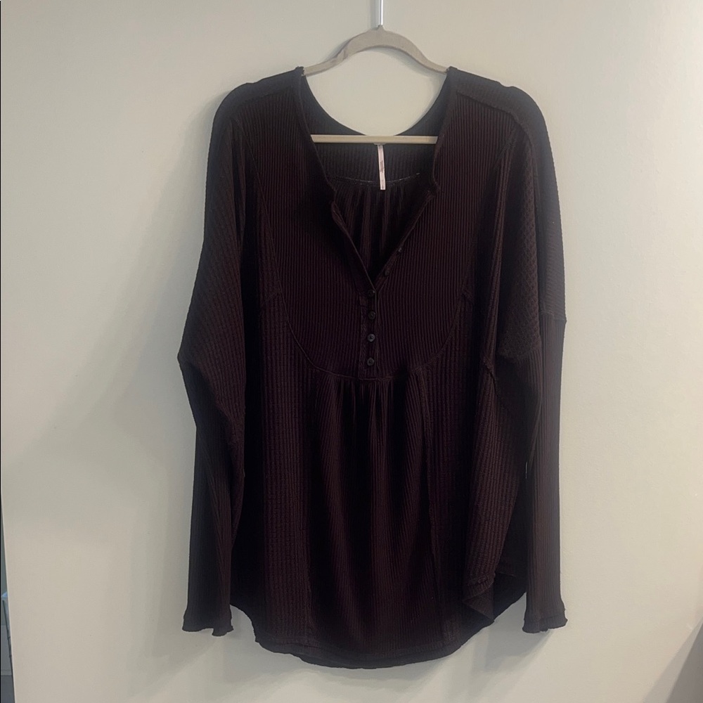 Free People Dark Brown Ribbed Tunic Top
